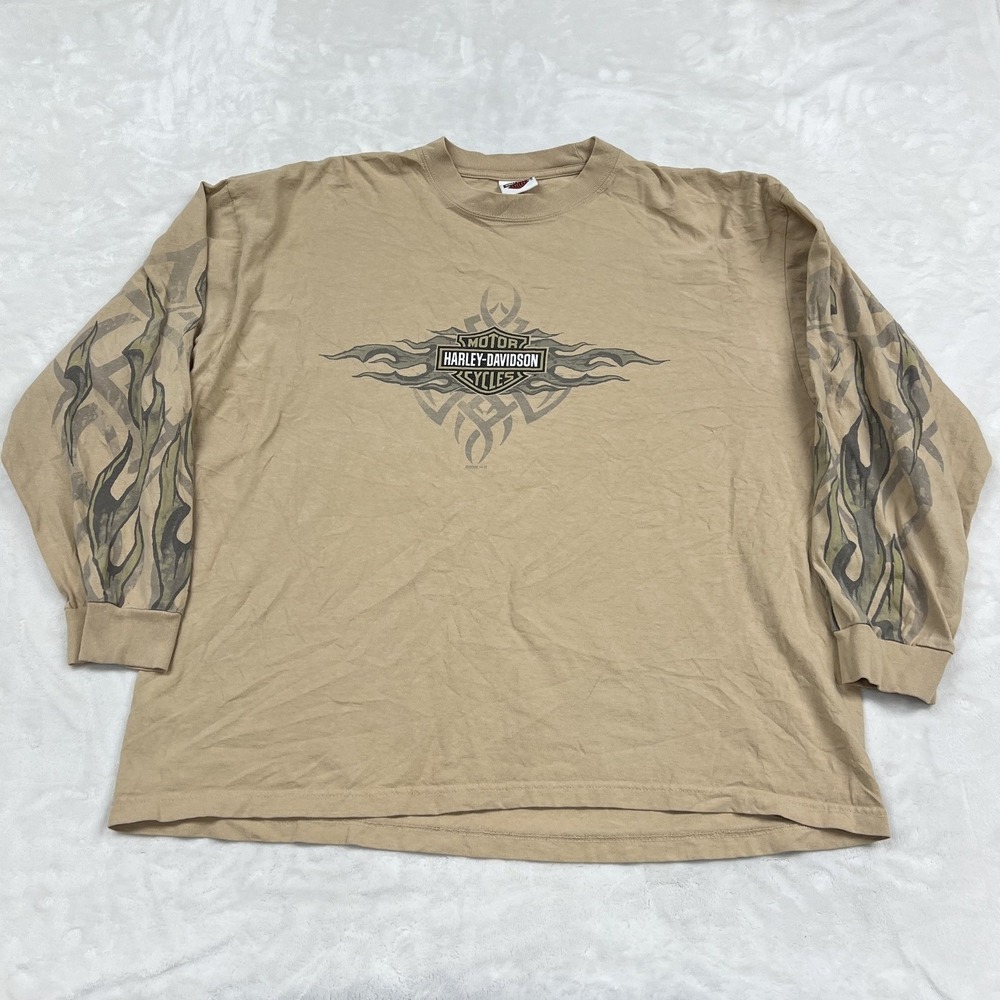 Harley-Davidson Long Sleeve Shirt Mens XL Tan Hacienda Scottsdale AZ Tribal Camo